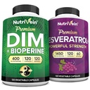 Nutrivein Premium Resveratrooli kapslid ja DIM-i lisakomplekt: suure imendumisega resveratrooli lisand ja DIM taastumise, tasakaalu ja elujõu jaoks