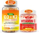 2 Pack Vegan Vitamiin D3 5000IU K2 Gummies + 1 Pack Terve toit Vitamiin C Gummies