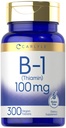 Carlyle B1 Vitamiin 100mg | 300 tabletti | Naiste ja meeste täiendus | nagu tiamiin HCl | Vegan, mitte-GMO ja gluteenivaba