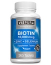 Biotiin 10000 mcg + tsink + seleen, puhas, vegan ja ekstra tugev, parim juuste kasvu täiendus, hõõguv nahk, tugevad küüned *, 365 tabletti 12 kuu jooksul, looduslikud ilma lisanditeta