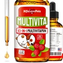 Vedelad multivitamiinid koertele - Kassi multivitamiinid siseruumides kassidele - 10-in-1 vedelad koera vitamiinid B kompleks, C, D3 - seedimine, urineerimine, puusa ja liiges, nahk ja kate - Jõhvikas Maitse - 2 Oz