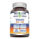 Amazing valemid Vitamiin D3 5000 RÜ vitamiini K2 100 Mcg| 250 Veggie kapslid | D3 + K2 kompleks | Mitte-GMO | Gluteenivaba | Valmistatud USAs