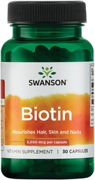 Swanson Biotin B7 Vitamiin 5000 mcg 30 kapslit