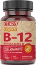 Deva Vegan Vitamiin B12 Kiiresti lahustuv täiendus - Kord päevas kompleks 1000 Mcg Metüülkobalamiin B12, foolhape, B6 - Sidrunimaitse - 90 lahustuvat tabletti, 1-pakk