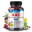 NAC-i täiendus N-etüültsüsteiin, mis on rikastatud piimaohakaga, Quercetin - toetab immuunsust, hingamisteede tervist ja maksa detoksi | 150 kapslit