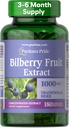 Puritan's Pride Premium Bilberry Fruit Extract 250 mg (1000mg ekvivalent), 4: 1 Kontsentreeritud Taimne täiendus, C-vitamiin, 3 kuni 6 kuu pakkumine, 180 kiire vabanemisega Softgels (pakendamine võib varieeruda)