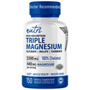 Nutri kolmekordne magneesiumkompleks 440mg - magneesiumglütsinaat, malaat ja taurinaat - 100% kelaaditud maksimaalse imendumise jaoks - 120 vegankapslit - kolmekordne kompleks Magneesium - Magneesium kolmekordne kompleks
