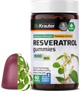 BIO KRAUTER Resveratrol Gummies - 1000 mg Tugevus - 60 Vegan närimist - 98% Puhas trans- resveratrooli lisand - Antioksüdandi tugi