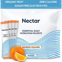 Nectar Hydration Packets - Elektrolüütide pulbripaketid - Ilma suhkru või kaloriteta - Orgaaniline puuviljavedelik Daily IV Elektrolüütide pulber dehüdratsiooni leevendamiseks ja kiireks rehüdreerimiseks (Orange 18 Pack)