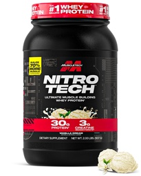 Muscletech vadakuvalgu pulber (Vanilla Cream, 2,2 naela) - Nitro-Tech Ultimate Lihaskoe ehitusvalem vadakuvalgu isolaadiga - 30 g valku, 3 g kreatiini ja 6,8 g BCAA - pakend võib varieeruda