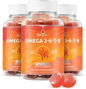 BeLive Organic Omega 3 Gummies - Omega 3 6 9 7 DHA & EPA Flaxseed Oil & Sea Buckthorn Fruit Oil, Vegan, lastele ja täiskasvanutele, täis keha, aju ja silma tugi, Sugar Free - Virsik | 3-Pack