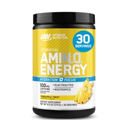 Optimaalne toitumine Amino energiapulber pluss hüdraat, BCAA, elektrolüütide ja kofeiiniga, ananassi keerdumine, 30 serveerimist (pakendamine võib varieeruda)
