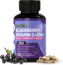 Sambucus Elderberry koos tsink ja vitamiin C - 5 in 1 Immune Support Supplement, mitte-GMO, 120 taimetoitlane kapslid, 2 kuud pakkumise