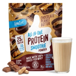 FlavCity Grass Fed Whey Chocolate Protein Pulber - Šokolaadi maapähklivõi - 25 g valku ja 10 g kollageeni - Valmistatud orgaanilisest kakaost ja kookospiimast - Gluteenivabad ja lisamata suhkrud (20 serveerimist)