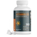 Bronson Vitamiin D3 5000iu (125mcg) 1 aasta pakkumine tervisliku lihaste funktsiooni ja immuunsuse toetamiseks, mitte-GMO, 360 tabletti
