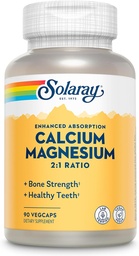 SOLARAY Kaltsium Magneesiumilisand, magneesiumi ja kaltsiumi lisandid naistele ja meestele, 2: 1 suhe, luu tervis ja tugevus, vegan, kõrge imendumine, 60-päevane garantii, 22 Servings, 90 VegCaps