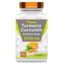 tnvitamiinid Kurkumiini kapslid musta pipariga | 3000 MG - 120 kapslit | Eriti tugev kuldne kurkumiini lisand | Mitte-GMO | toodetud USA-s