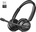 Bluetoothi peakomplekt koos AI müra tühistava mikrofoniga, Stereo HiFi Bluetoothi kõrvaklapid, traadita peakomplekt USB Dongle'iga arvutikontori kõnekeskusele Skype Zoom Meeting Trucker