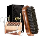 Habemeharja meestele, Boar Bristle Black Walnut Wood Beards ja vuntsid Hoolduskomplekt Kaasa arvatud Pure Boar Bristle Beard Brush, Beard Comb, Mustache käärid ja Travel Bag