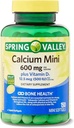 Spring Valley Calcium Plus Vitamiin D3 150 Mini Softgels | Kaltsiumilisand | Kaltsium Mini pehmegeelid | Kaltsium 600 mg koos vitamiiniga d3 | Kaltsiumkarbonaat 600 mg, 150 Mini Softgels +