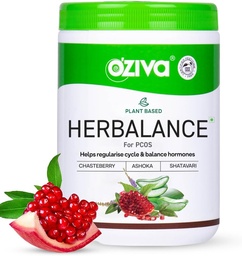 OZIVA Taimne HerBalance PCOS | PCOS täiendus naistele hormonaalse tasakaalu ja parema menstruaaltsükli | PCOS Jook inositooli, Shatavari,Chasteberry, Ashoka Certified Clean & Vegan, 250g