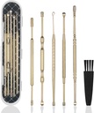Hion 6 Pcs laiendatud kõrvavaha eemaldamise komplekt,Professional Double-Headed Ear Pick Earwax Emoval Tools, 316L Roostevabast terasest Kõrvapuhastaja Kõrva puhastaja Kõrva puhastamise ja ladustamise kast,ülikond Kid Adult (Kuld)