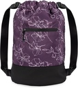 GOMOYO Flex Cinch Drawstring Gym Bag naistele | Plum - Flowers | 18" x 14" x 7 "| Gym Cinch Backpack