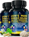 Orgaaniline Lions Mane Supplement kapslid - 240 Real Seened Lõvi Mane kapslid Ginkgo Biloba Herb, Bacopa Monnieri, L Theanine, L Tyrosine - Seenekompleks igapäevaseks heaoluks