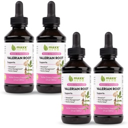 Maxx Herb Valerian Juur ekstrakt - Max Tugevus, Vedelik Valerian Juur Absorbs Parem kui kapslid, Lõõgastav ja rahutu uni, Alkoholivaba - 4 pudelit, 4 Oz Iga (240 Servings)