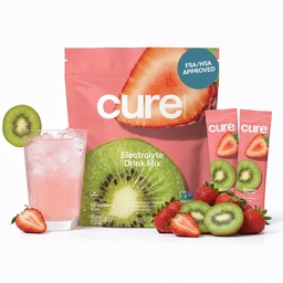 Cure Hydration | Plant-Based Electrolyte Drink Mix | No Add Sugar | FSA-HSA | Dehüdratsioon Relief Pulber valmistatud kookosvesi | Non-GMO | Vegan | Pakk 14 pakendit - Maasikas Kiivi