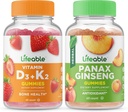 Elujõuline D3-vitamiin + K2-vitamiin + Panax ženšenn, Gummies Bundle - suurepärane maitse, vitamiinilisand, Gluteenivaba, GMO-vaba, närimiskumm