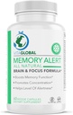 Memory Alert | All Natural Brain & Focus Formula | Improve Attention and Working Memory | Elevate Overall Cognitive Performance | Upgrades Memory, Focus, Speed, Brain Function | VITAGLOBAL 60 Capsules