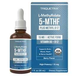L Metüülfolaat 15mg Plus Metüül B12 Cofactor – Orgaaniline marjamaitse, kõrge potentsiga vedelik Sublingvaalne aktiivne 5-MTHF vorm – toetab meeleolu, metüülimist, tunnetust – bioaktiivsed vormid Vitamiin B9 & B12 (1oz)
