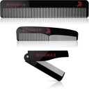 Bossman Acetate Beard, Mustache & Hair Comb komplekt 3 - kammid meestele minimaalse magnetilise kastiga (7, 5-tolline, 5-tolline, 3,5-tolline) - funktsioonid ümarad hambad, topelthambad ja volditav disain