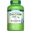 Nature's Truth Absorbable Calcium 1200 mg vitamiin D3 5000 IU | 120 Softgels | Kaltsiumkarbonaat | Mitte-GMO & Gluteenivaba toidulisand