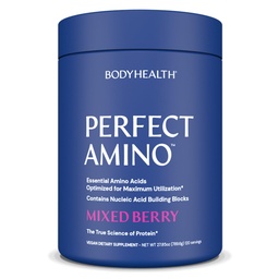 BodyHealth PerfectAmino Powder - BCAA ja EAA Pulber enne ja pärast treeningut - Aminohappe energiajook meestele ja naistele, et toetada Lean lihaseid ja taastumist - segatud marja - 120 serveerimist