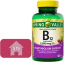 Spring Valley - Vitamiin B12 Kiire lahustamine Tabletid, 2500 mcg, Cherry Flavor, 120 Count + STS Sticker.