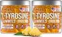 2 Pack - JOYLI L-türosiin Gummies 1000MG - Suhkruvaba vegani fookuse lisand ja meeleolutoetus lastele ja täiskasvanutele - 500mg kummi kohta - unekummid mälu, energia ja heaolu jaoks - 60 Tk pakendi kohta