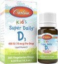 Carlson - Kid's Super Daily D3, Kids D-vitamiini tilgad, 400 RÜ (10 mikrogrammi) tilga kohta, südame tervis, immuunsuse tugi, taimetoitlane, vedel D-vitamiini tilgad, maitsestamata, 365 tilka
