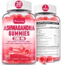 Ashwagandha Gummies 2500mg naistele ja meestele: Ashwagandha täiendus Gummy Täiendav tugevus kurkumi, D3-vitamiini, L-teaniini, magneesiumi - täidetud kummikud, maasikamaitse, vegan, mitte-GMO