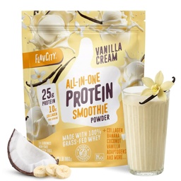 FlavCity Vanilla All in One Protein Shake Powder - On Go Meal Alternatiiv + Kollageen Peptiidid, Reishi & Cordyceps - Fookus, nahk, juuksed ja liigeste tugi - 100% Rohutoit Vadak, 20 servi