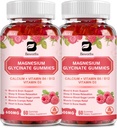 (2 Pack) 600 Mg Magneesium Glütsinaat Gummies, Magneesium Supplement Complex Magneesium Malate, Magneesiumtsitraat & Kaalium, Toetab Öö ja ühine, Energia Boost, Vegan & 0-Sugar, Vaarika 120 Count