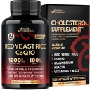 Punane pärmi riis 1200 mg koos CoQ10 100 mg - magneesiumiga | niatsiin | E & D3 - südame tervise toetamine, energia ja ainevahetus - efektiivne, mastivaba ja laboratoorselt testitud - valmistatud USAs, 120 kapslit