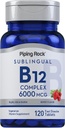 Torukivi sublingvaalne B12 kompleks 6000 mcg | 120 kiiret lahustuvat tabletti | Berry Flavor | Taimetoitlane, mitte-GMO & Gluteenivaba