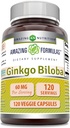 Amazing Formulas Ginkgo Biloba Supplement | 60 Mg | 120 Veggie kapslid | Non-GMO | Gluteenivaba | Valmistatud USAs