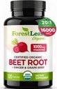 ForestLeaf Organic Beet Juurkapslid - Beetroot Supplement 16000mg Tugevus 20: 1 Ekstrakt Pills w / ingveri Viinamarjaseemne | Toetada vererõhku, lämmastikoksiidi, voolu, ringlust | Beet Powder - 120 Caps