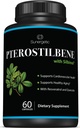 Premium Pterostilbene täiendus - Pterostilbene koos Resveratrooli ja kvertsetiiniga - toetab tervislikku vananemist - looduslik allikas Pterostilbeen 100 mg ühe serveerimise kohta - 60 kapslit