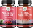 Bundle of Complete Taimne menopausi täiendus öö higi ja meeleolu Dong Quai Vitex Chaste Berry & Black Cohosh ja puhas biotiin pillid läikiv paks karvakasv - Get Clear Skin Strong küüned