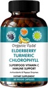 Orgaaniline Veda Elderberry Turmeric Chlorophyll Immune Support Supplement - Superfoods Antioksüdandid, Roheline C-vitamiin, Viinamarjaseemne ekstrakt, Acerola, Moringa & Papaya Ensüümid - 60 Vegan Kapsleid