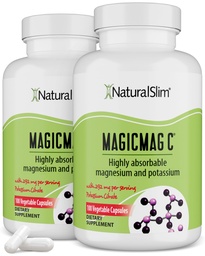 MagicMag C poolt NaturalSlim, Magneesiumtsitraat kaaliumiga lihaste lõõgastamiseks, une kvaliteet, närvifunktsiooni ja elektrolüütide tugi, igapäevane magneesiumilisa meestele ja naistele, 100 kapslit 2pk